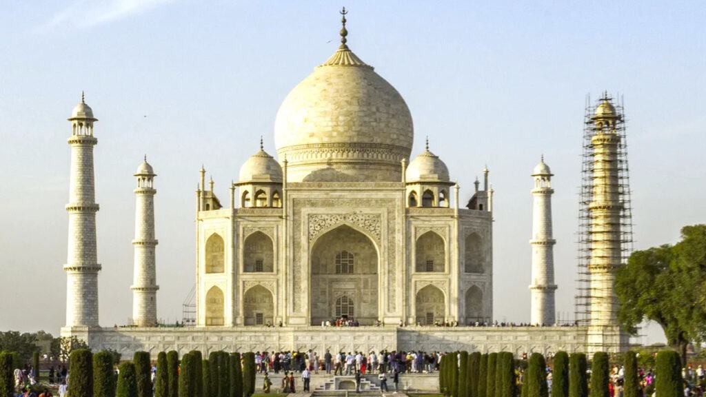 Many tourists visit the Taj Mahal.