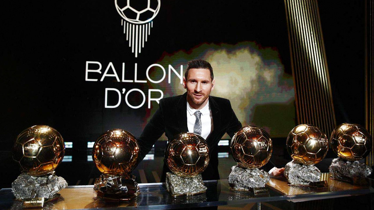 Messi with Ballon d'Or Awards